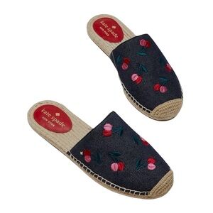 Kate Spade Rosie 2 Cherry Flat Mules Embroidered Espadrilles Women's Size 9.5